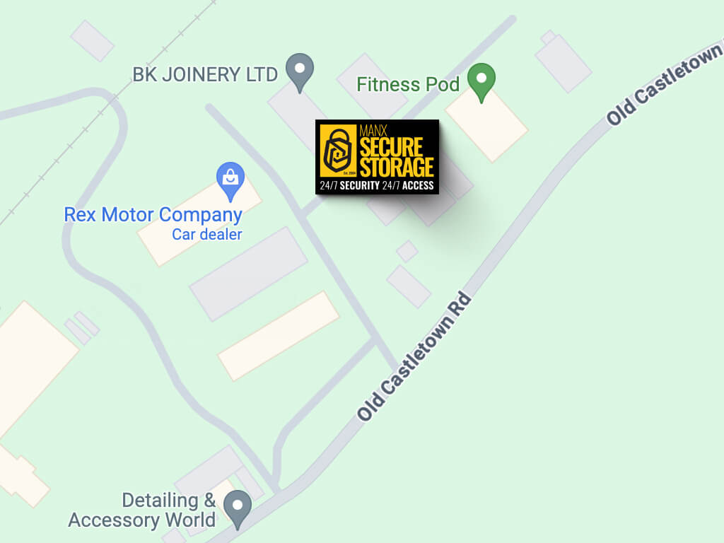 Manx Secure Storage Units location map at White Hoe Industrial Estate in the Isle of Man