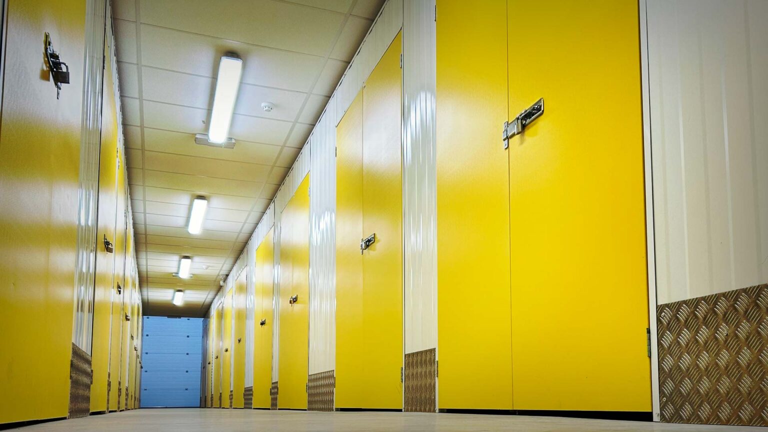 the yellow access doors at the secure storage facility at white hoe industrial estate in the isle of man